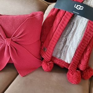 Ugg Dark Red Grace Throw & Matching Bow Pillow